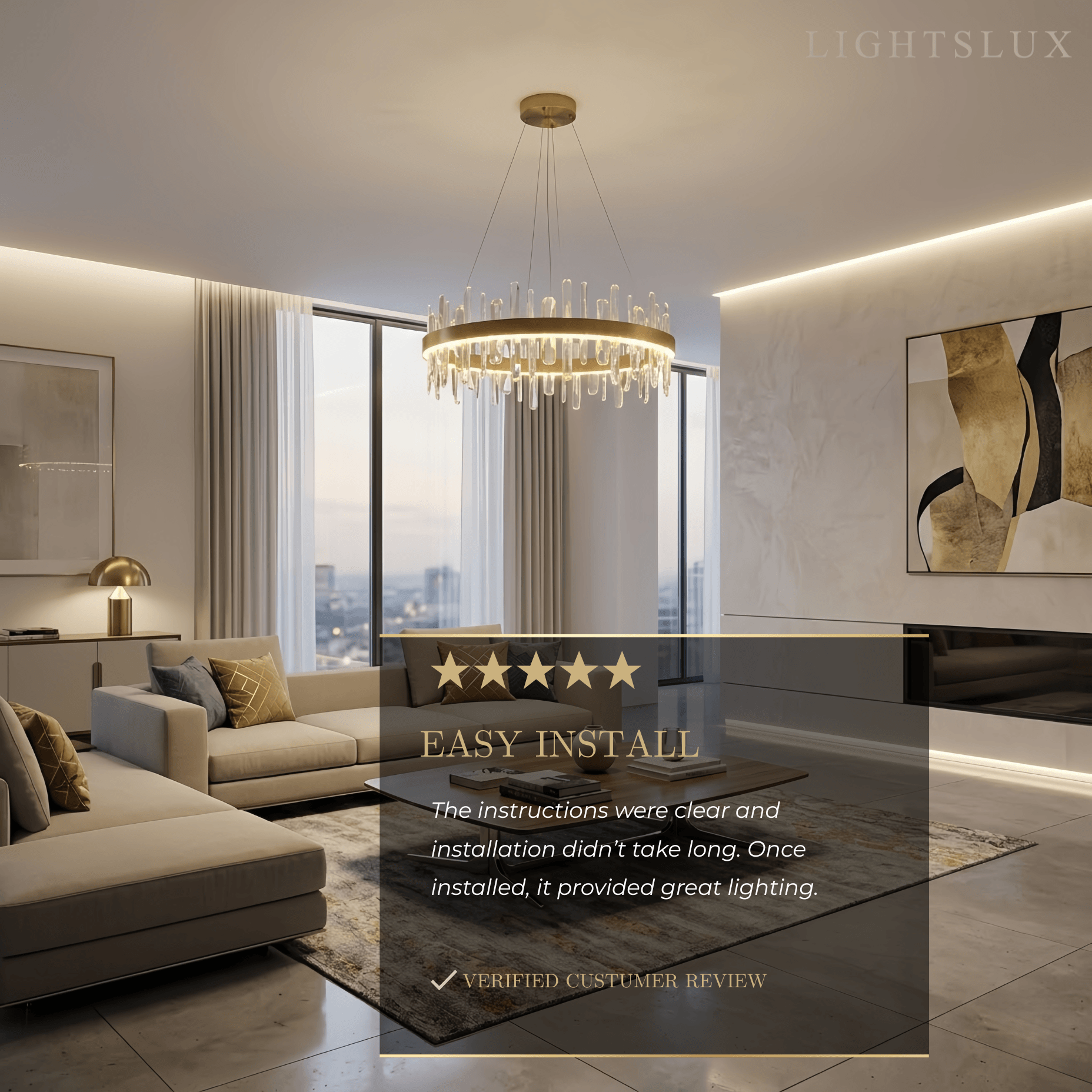 Excelis Luxury Round Crystal Chandelier – Gold Finish  for Living Room/Dining Room