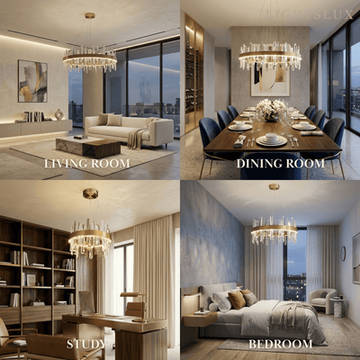 Excelis Luxury Round Crystal Chandelier – Gold Finish  for Living Room/Dining Room