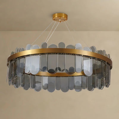 Glass Chandelier -- Gold with Smoky Gray/Clear for Living Room 