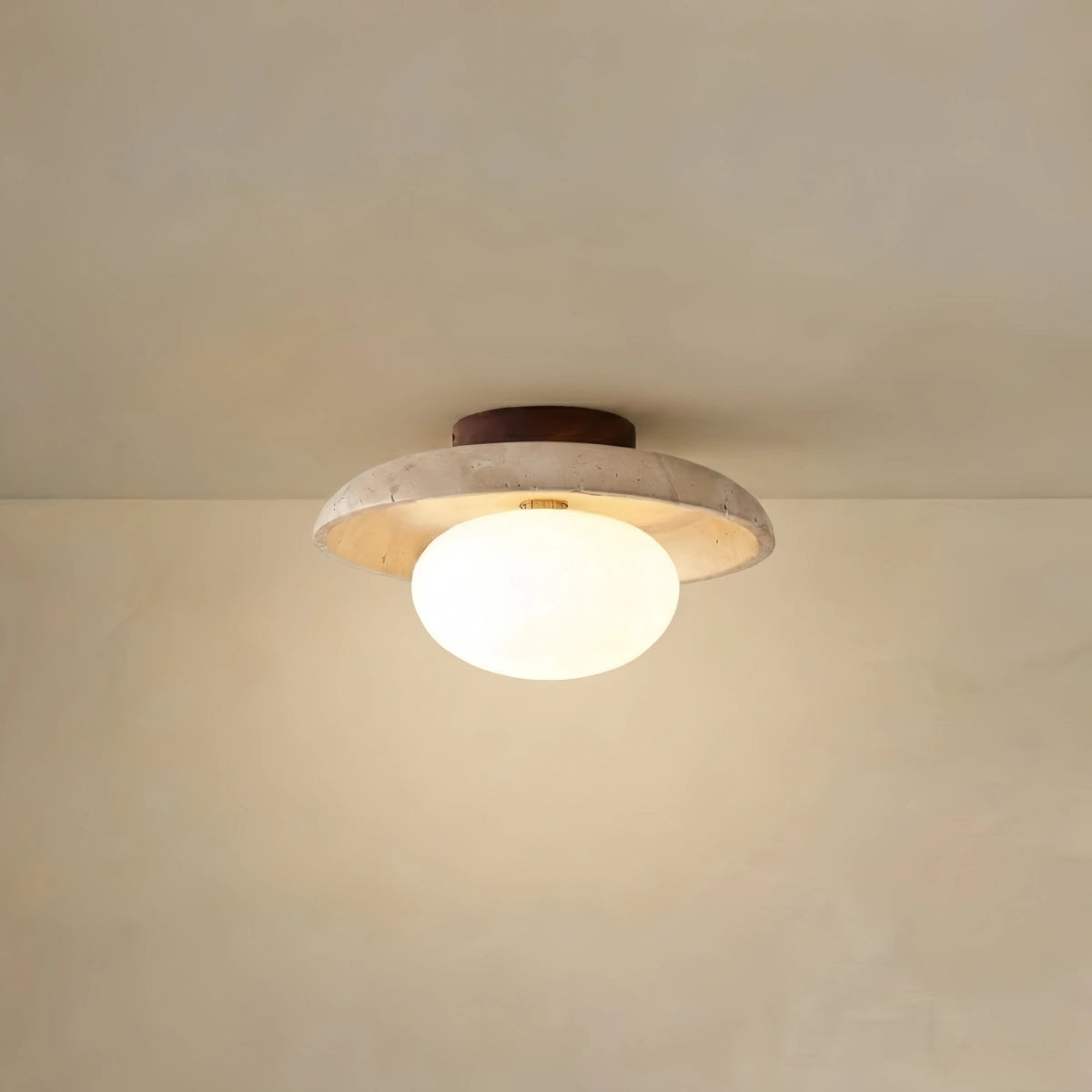 Strata Minimalist Travertine Ceiling Light – Natural Stone & Glass  for Living Room, Bedroom, Hallway