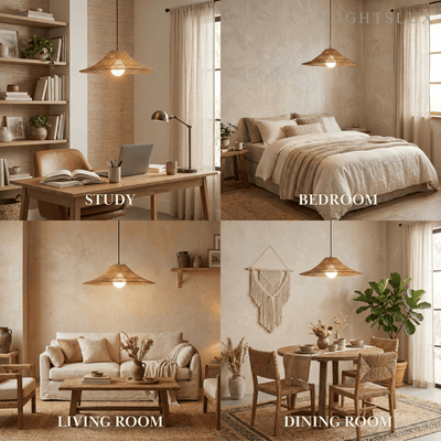 Bamburo Natural Rattan Pendant Light Conical Metal Woven Lamp
