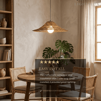 Bamburo Natural Rattan Pendant Light Conical Metal Woven Lamp
