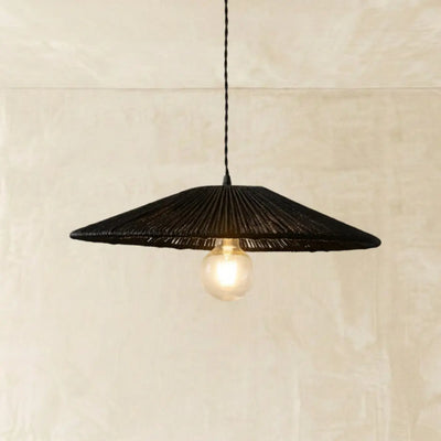 Bamburo Natural Japanese Style Rattan Pendant Light - Brown/Black Hemp Rope for Kitchen, Dining Room & Living Room