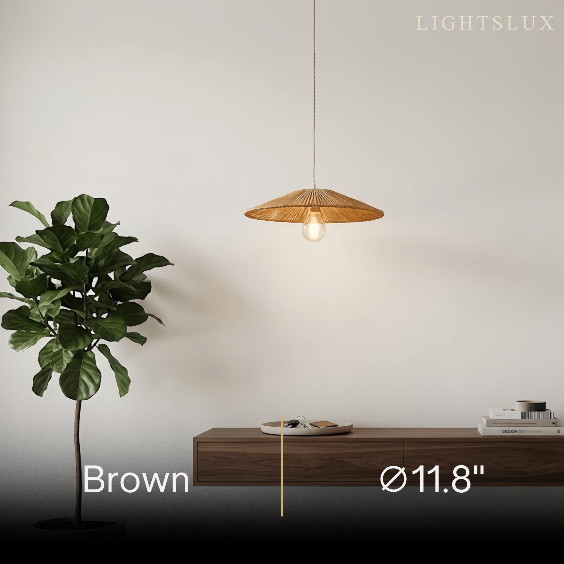 Bamburo Natural Japanese Style Rattan Pendant Light - Brown/Black Hemp Rope for Kitchen, Dining Room & Living Room