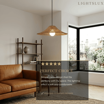 Bamburo Natural Rattan Pendant Light -- Natural Rattan for Bedroom Dining Room Living Room