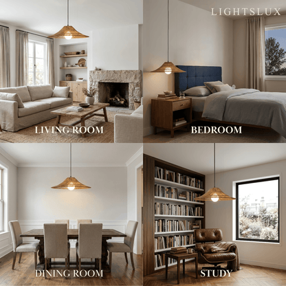 Bamburo Natural Rattan Pendant Light -- Natural Rattan for Bedroom Dining Room Living Room