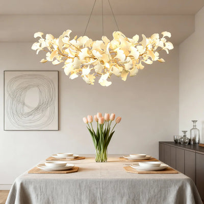 Excelis Luxury Leaf Chandelier – White or Gold Ceramic Design for Dining Room
