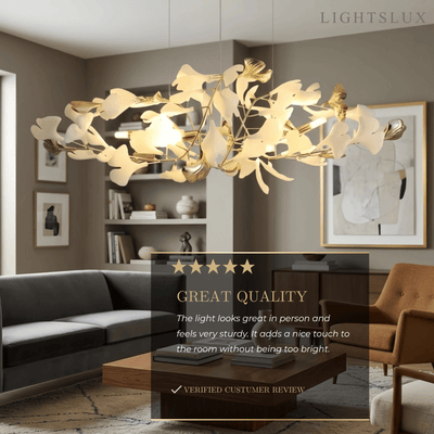 Velora Minimalist Ginkgo Leaf Chandelier -- Iron & Glass for Dining Room
