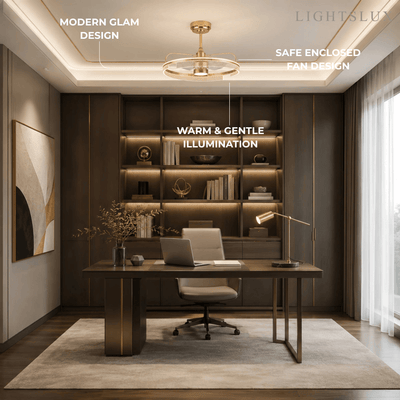 Excelis Luxury Ceiling Fan Lamp with LED -- Gold Aluminum & Acrylic for Living Room Dining Room