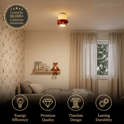 Vivara Retro Mushroom Ceiling Light -- Ceramic Red/Black for Bedroom