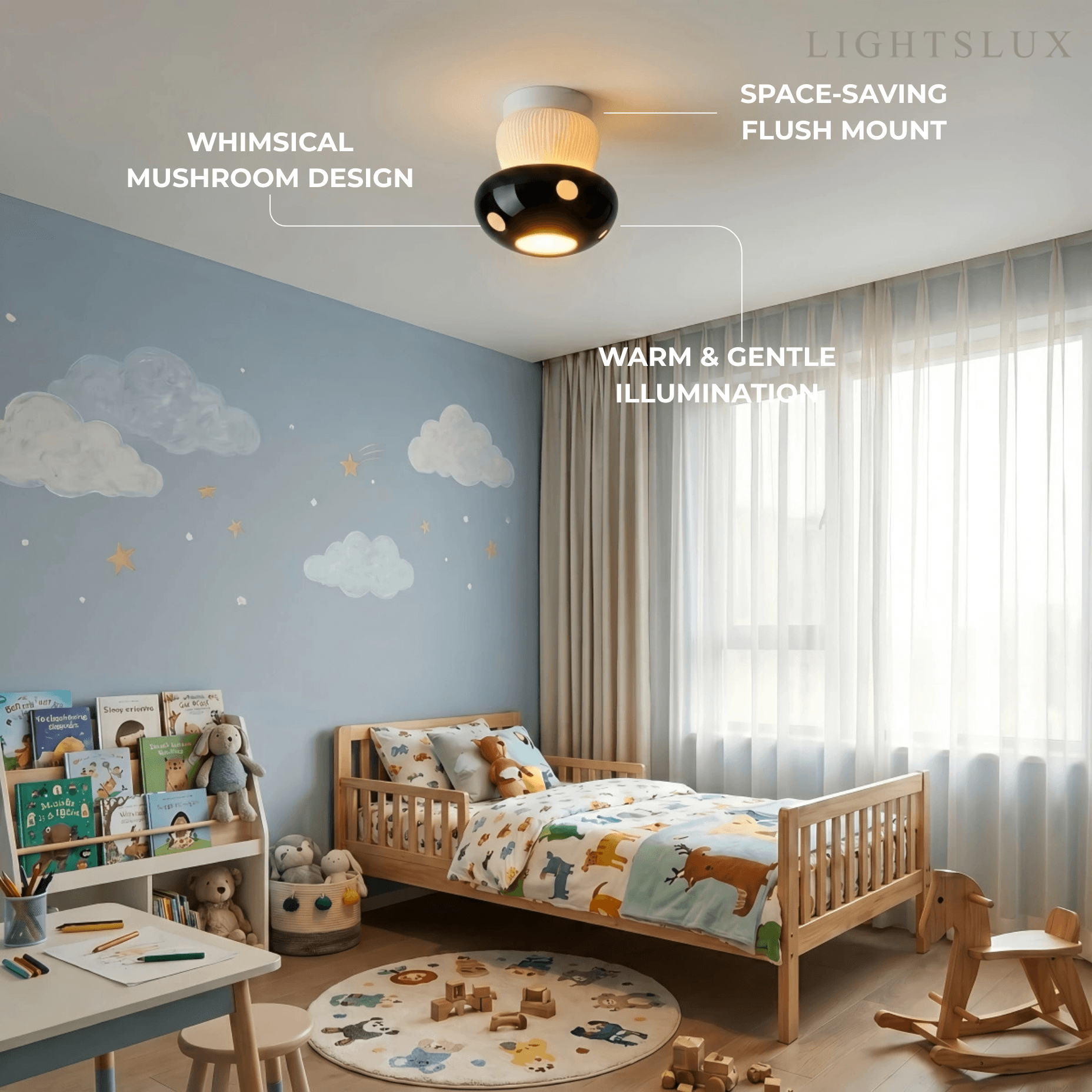 Vivara Retro Mushroom Ceiling Light -- Ceramic Red/Black for Bedroom