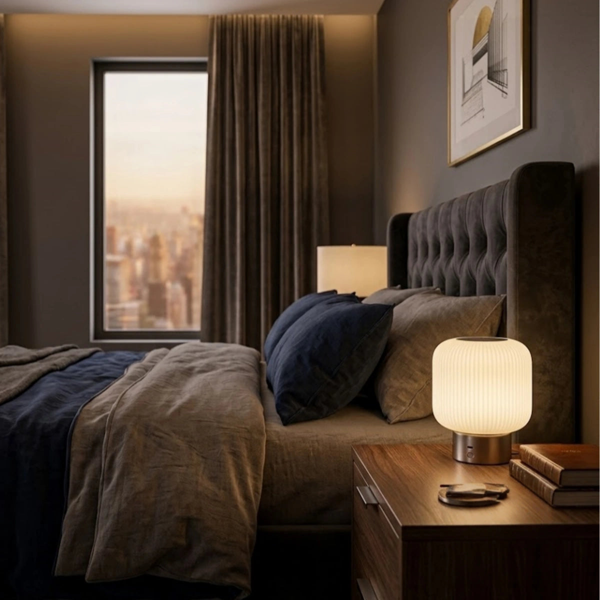 Crema Light Table Lamp -- Metal & Frosted Glass with Touch & Human Induction for Bedroom Living Room