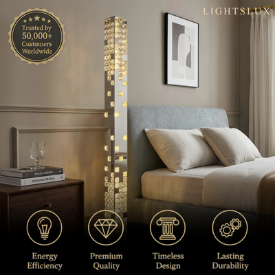 Excelis Modern Crystal Floor Lamp – Stainless Steel & Crystal Chrome for Living Room