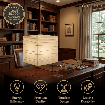 Wabi-Sabi Rice Paper Table Lamp--Natural Cream Cube Bedside Light for Bedroom