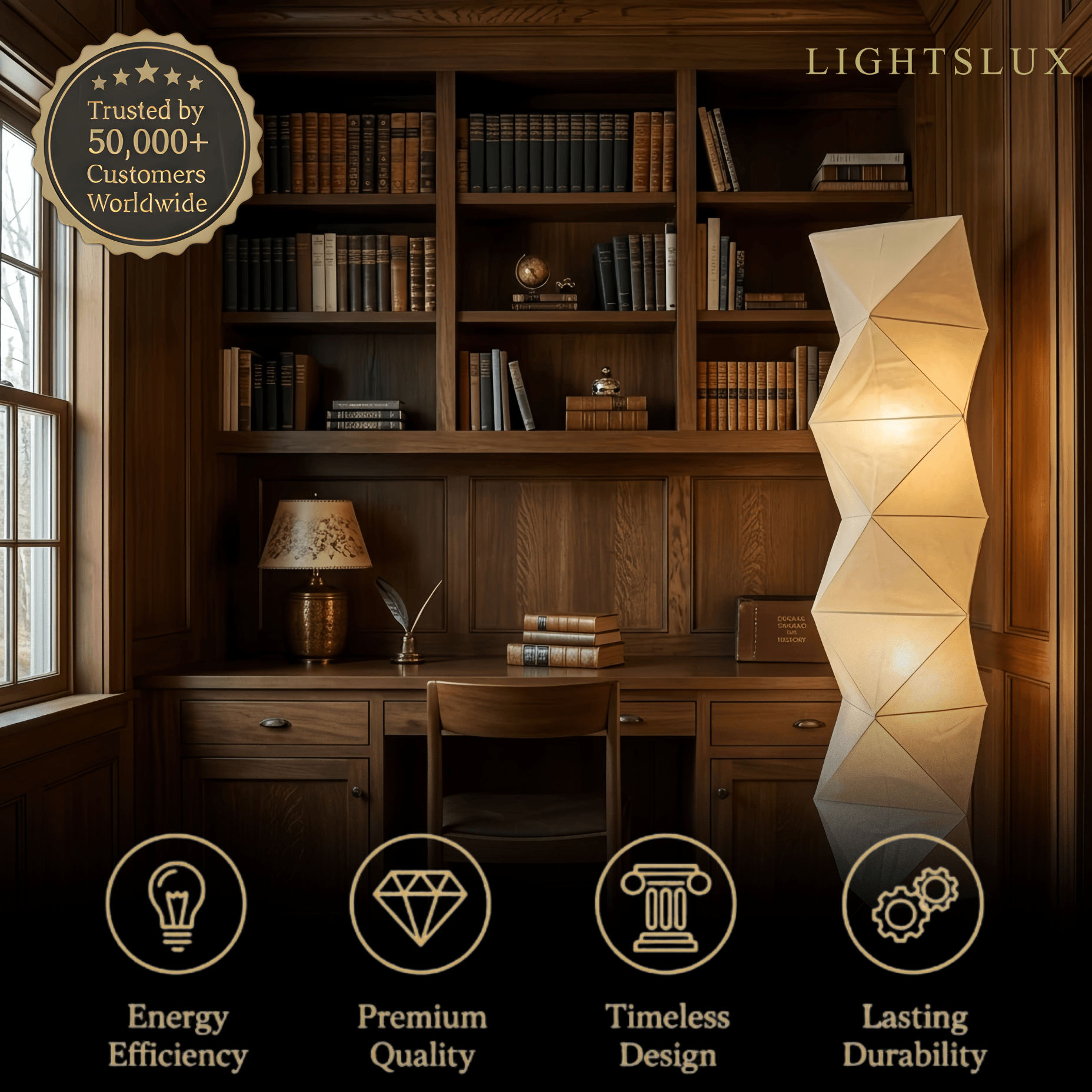 Floor Lamp -- Metal & Paper Milk White  for Bedroom