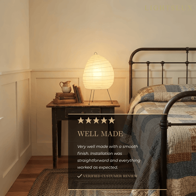 Table Lamp -- Metal & Rice Paper Beige for Bedroom