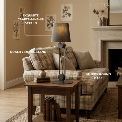 Irondale Minimalist Table Lamp -- Metal & Fabric Black for Living Room