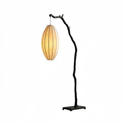 Zenno Wabi-sabi Sculptural Tree Floor Lamp -- Resin & Fabric Black/Brown for Living Room