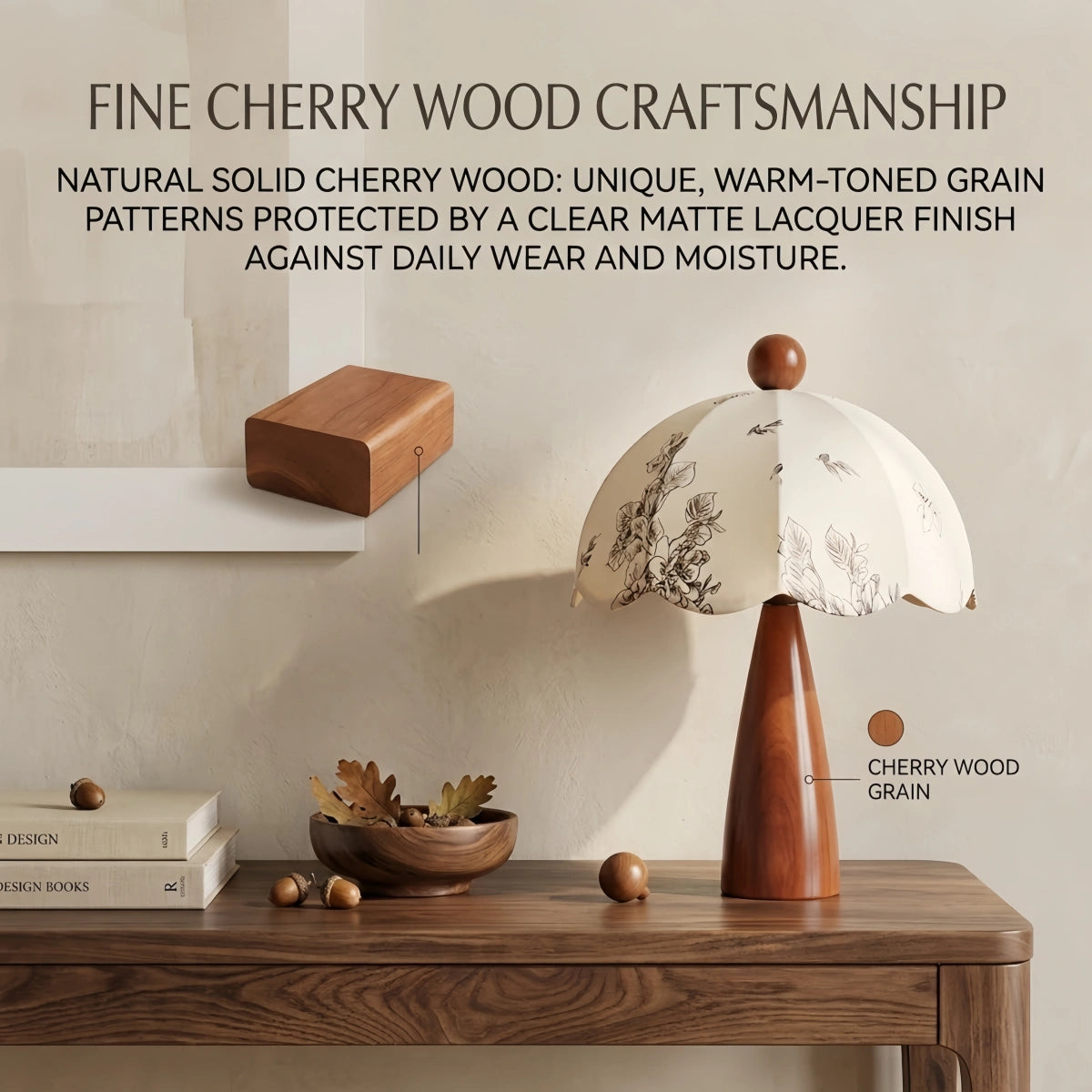  Modern Table Lamp--Oak Wood & Elastic Fabric for Bedroom