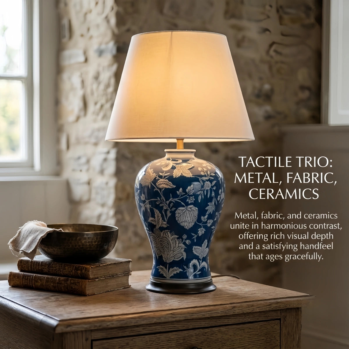 Irondale Vintage Table Lamp--Metal & Fabric for Bedroom