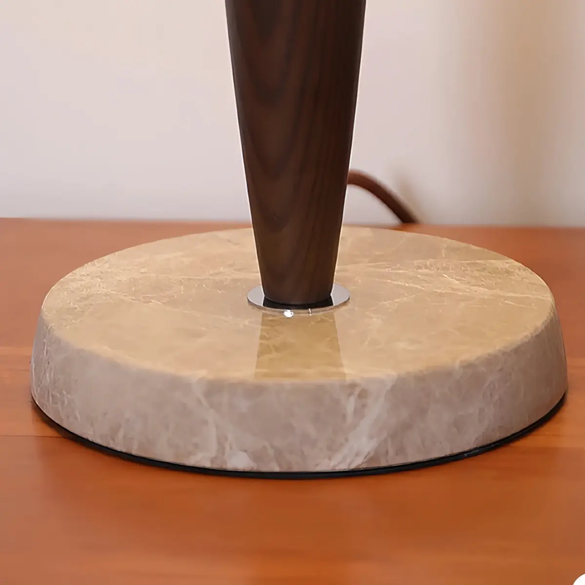 Zenno Modern Table Lamp -- Glass & Walnut Wood & Marble for Bedroom Detail