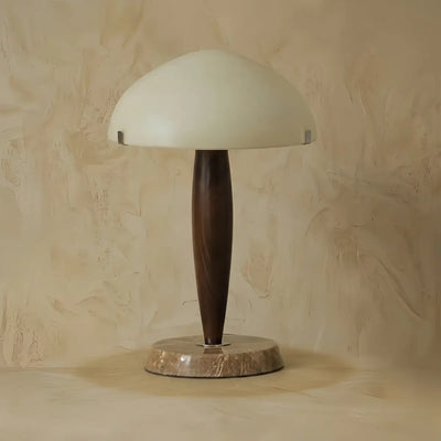 Zenno Modern Table Lamp -- Glass & Walnut Wood & Marble for Bedroom