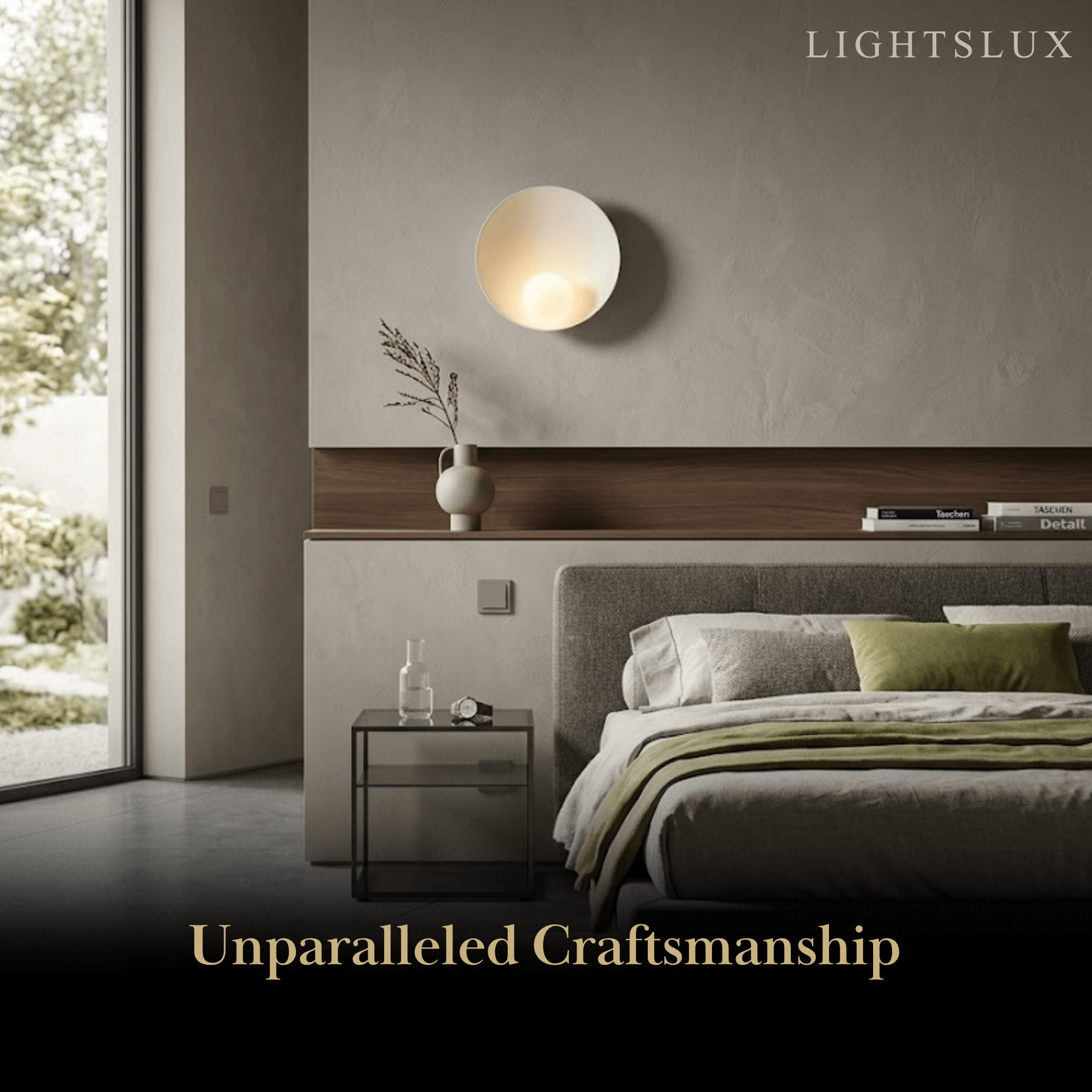  Wall Lamp — Natural Resin & Metal with Warm Glow Bedroom