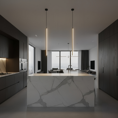 Arcato Minimalist Linear Pendant Light Black Metal Lamp for Bedroom