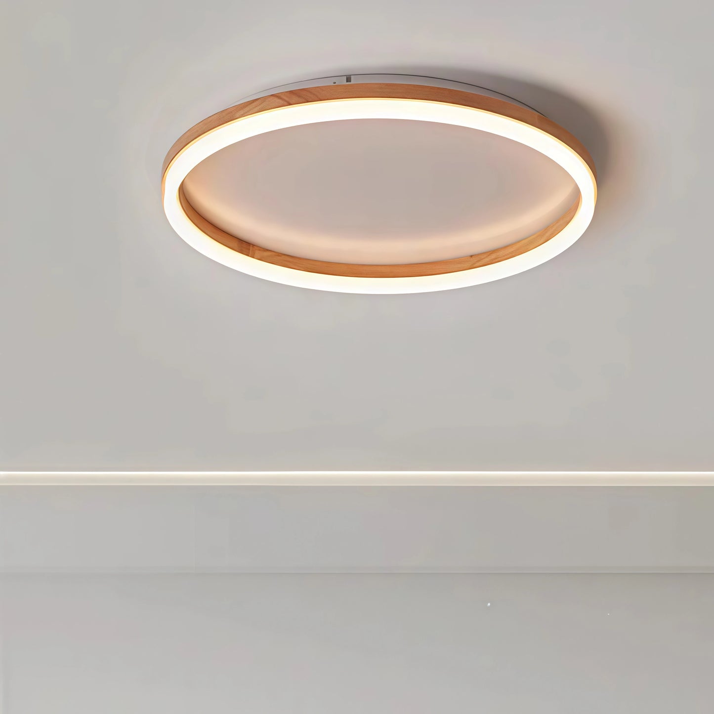 Zenno Minimalist Ring Dimmable Flush Mount Ceiling Light – Wood & Acrylic for Bedroom