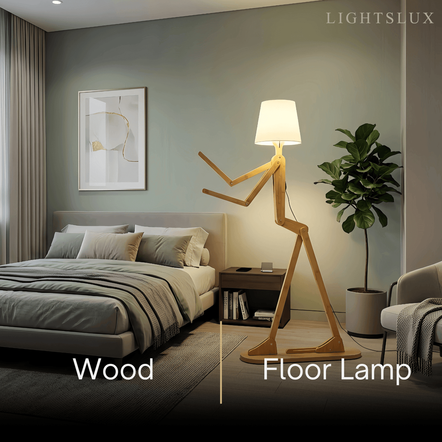 Zenno Art Deco Wood & Fabric Floor Lamp