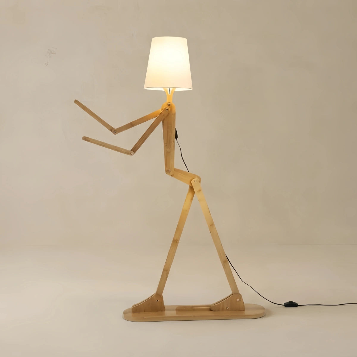 Zenno Art Deco Wood & Fabric Floor Lamp -- Walnut/Wood for Living Room/Bedroom