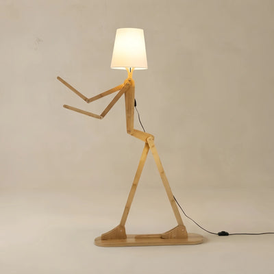 Zenno Art Deco Wood & Fabric Floor Lamp -- Walnut/Wood for Living Room/Bedroom