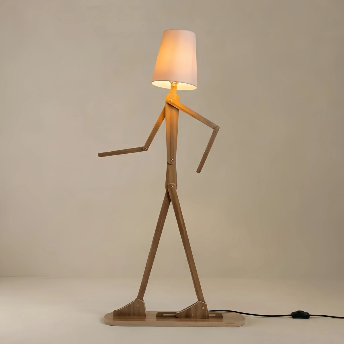 Zenno Art Deco Wood & Fabric Floor Lamp -- Walnut/Wood for Living Room/Bedroom