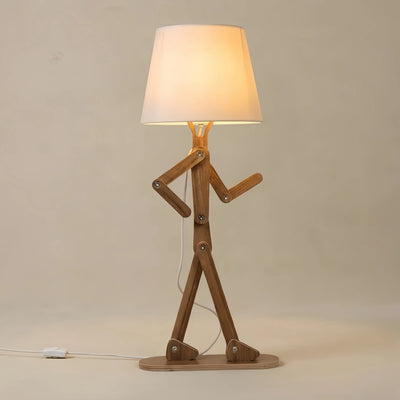 Zenno Art Deco Wood & Fabric Floor Lamp -- Walnut/Wood for Living Room/Bedroom