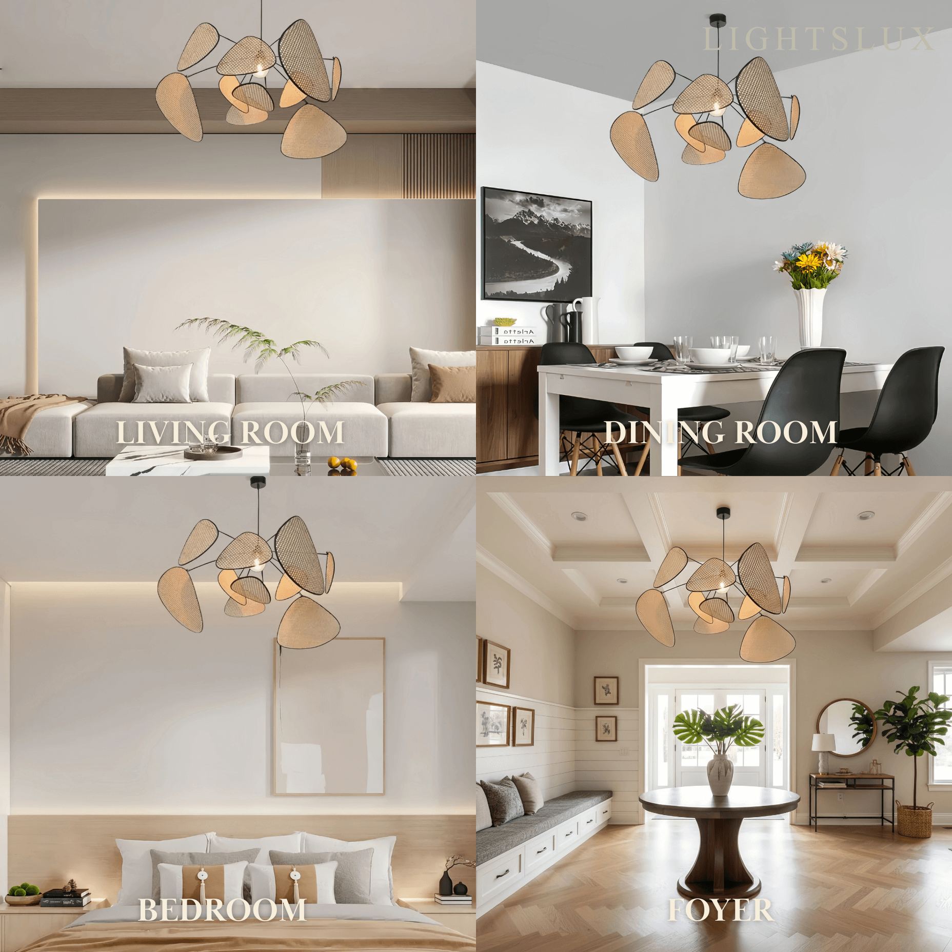 Zenno Art Deco Designer Rattan Chandelier 