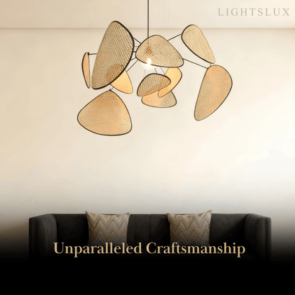 Zenno Art Deco Designer Rattan Chandelier 