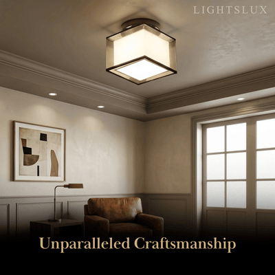 Modern Flush Mount Ceiling Light — Fabric & Metal Square/Circular
