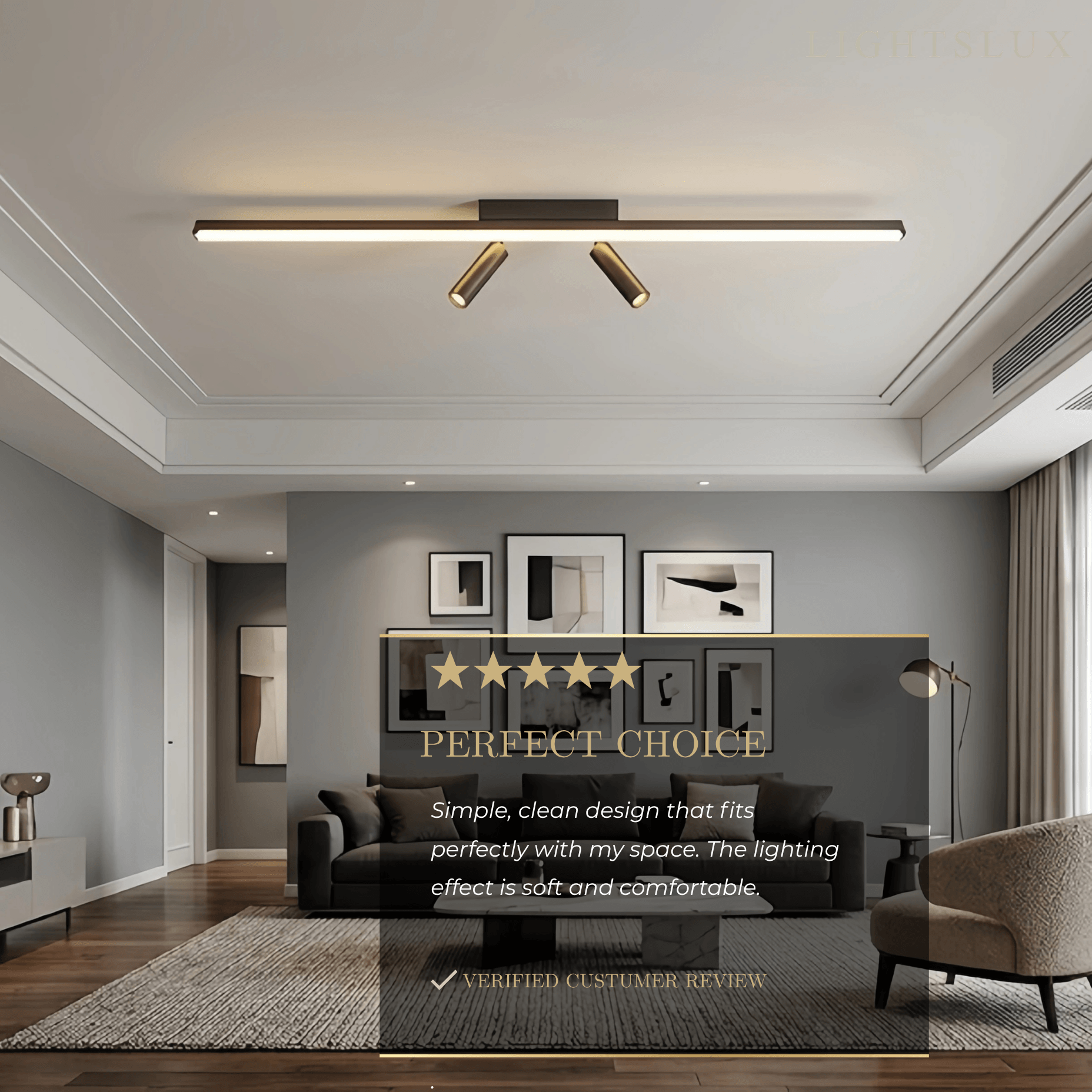 Arcato Minimalist Linear Ceiling Light – Black Metal Fixture for Living Room/Bedroom