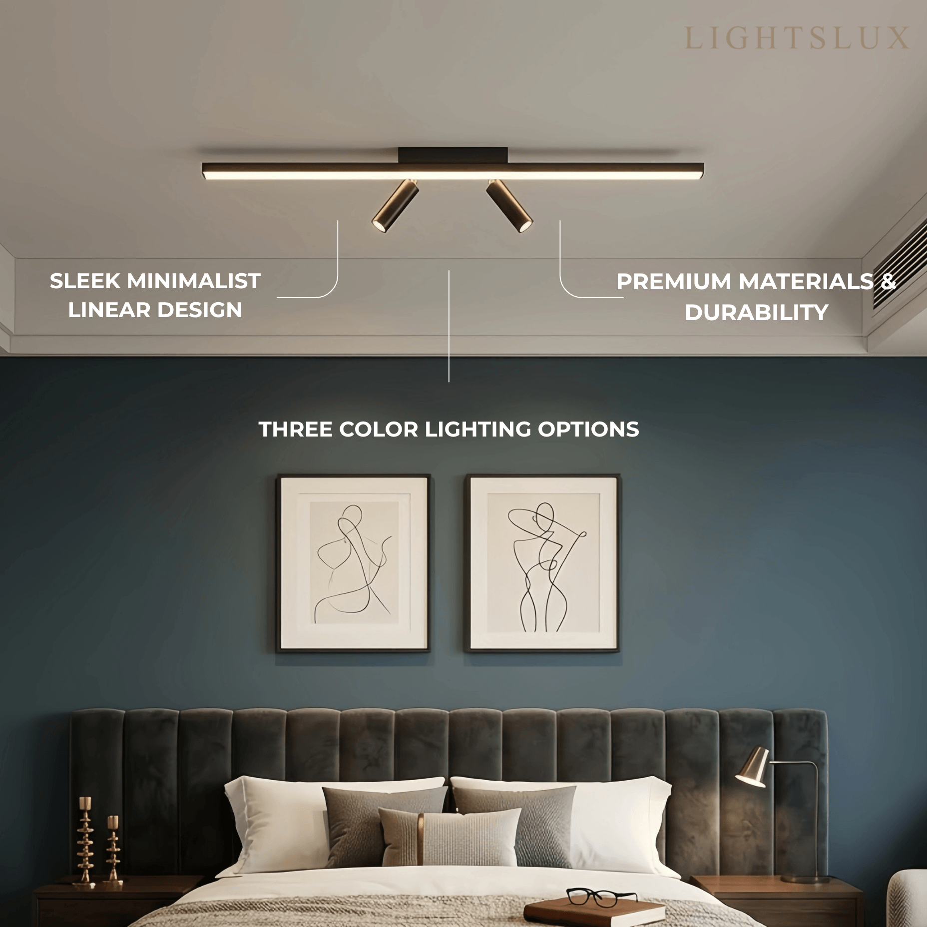 Arcato Minimalist Linear Ceiling Light – Black Metal Fixture for Living Room/Bedroom