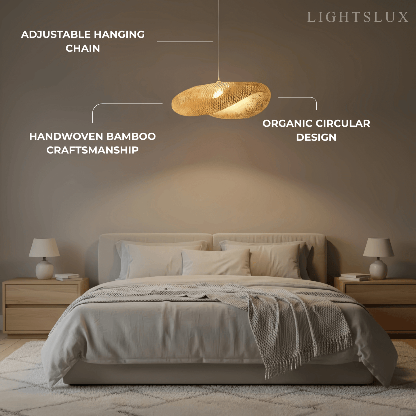 Bamburo Natural Bamboo Pendant Light – Irregular Wood Design for Dining Room