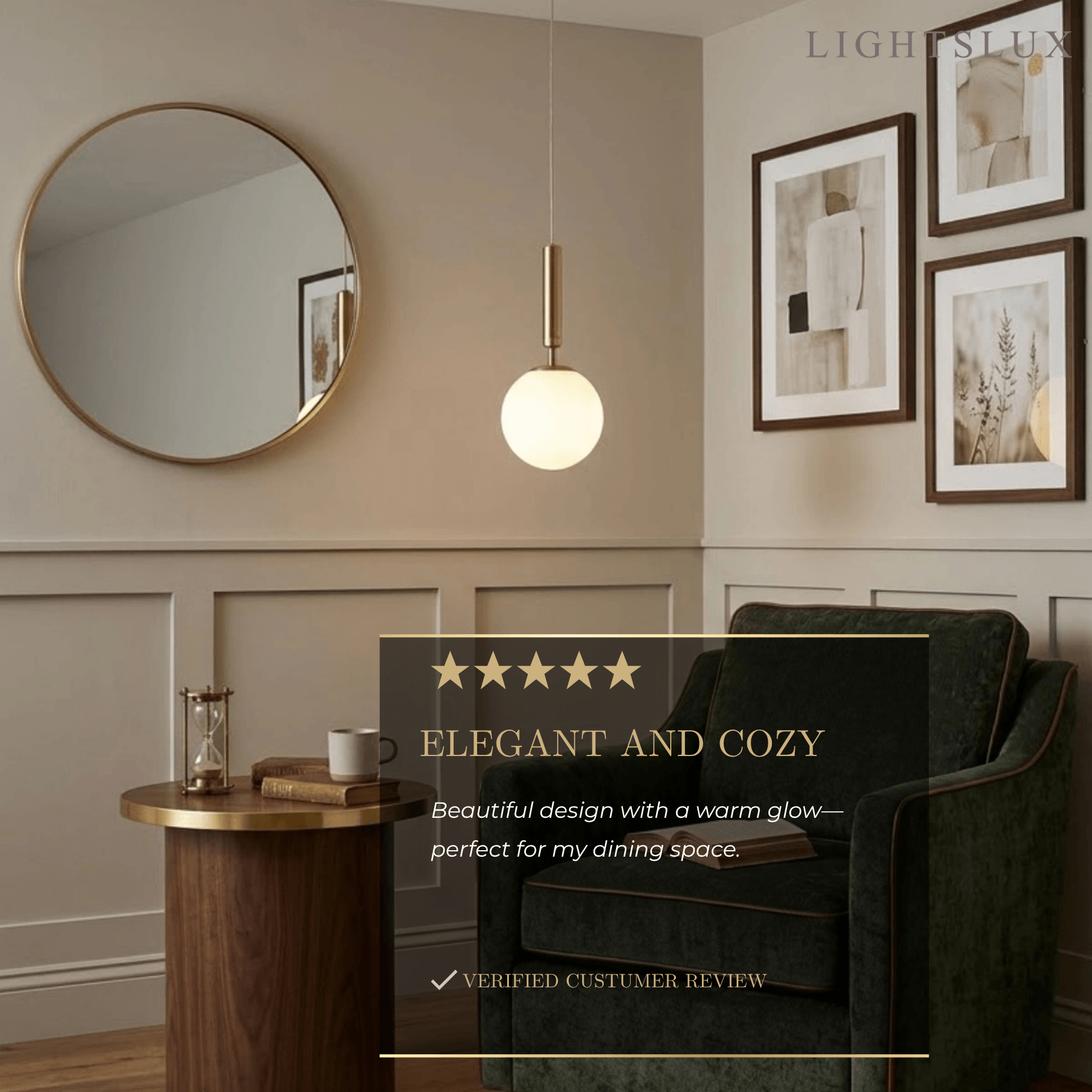 Modern Gold Pendant Light – Globular Glass/Metal Fixture