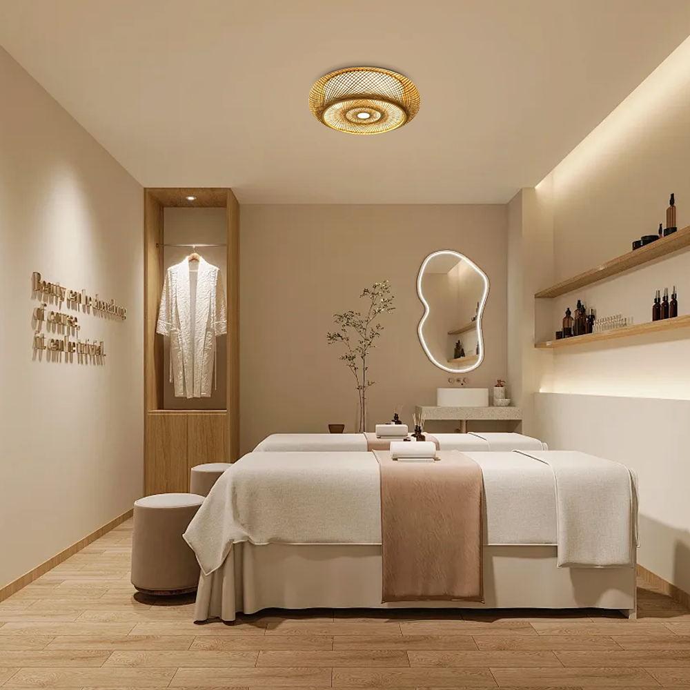  Bamboo Ceiling Light — Round Rattan Woven & LED 
