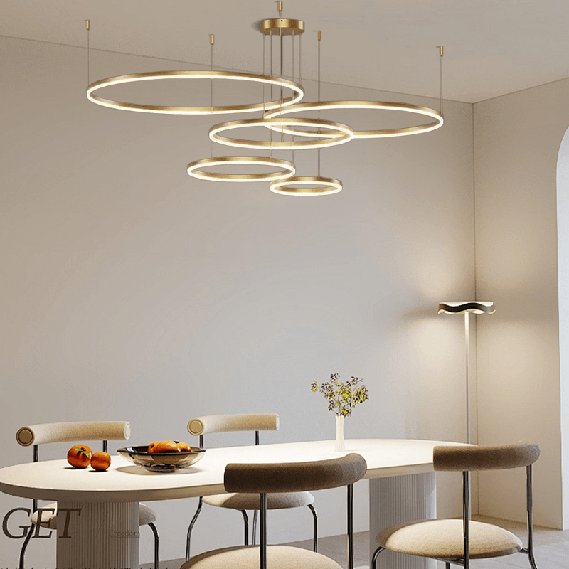 Modern 5-Ring Gold Pendant Light Dining Room