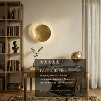 Lunara Nordic Moon LED Wall Lamp – Metal Gold/Red Copper for Bedroom