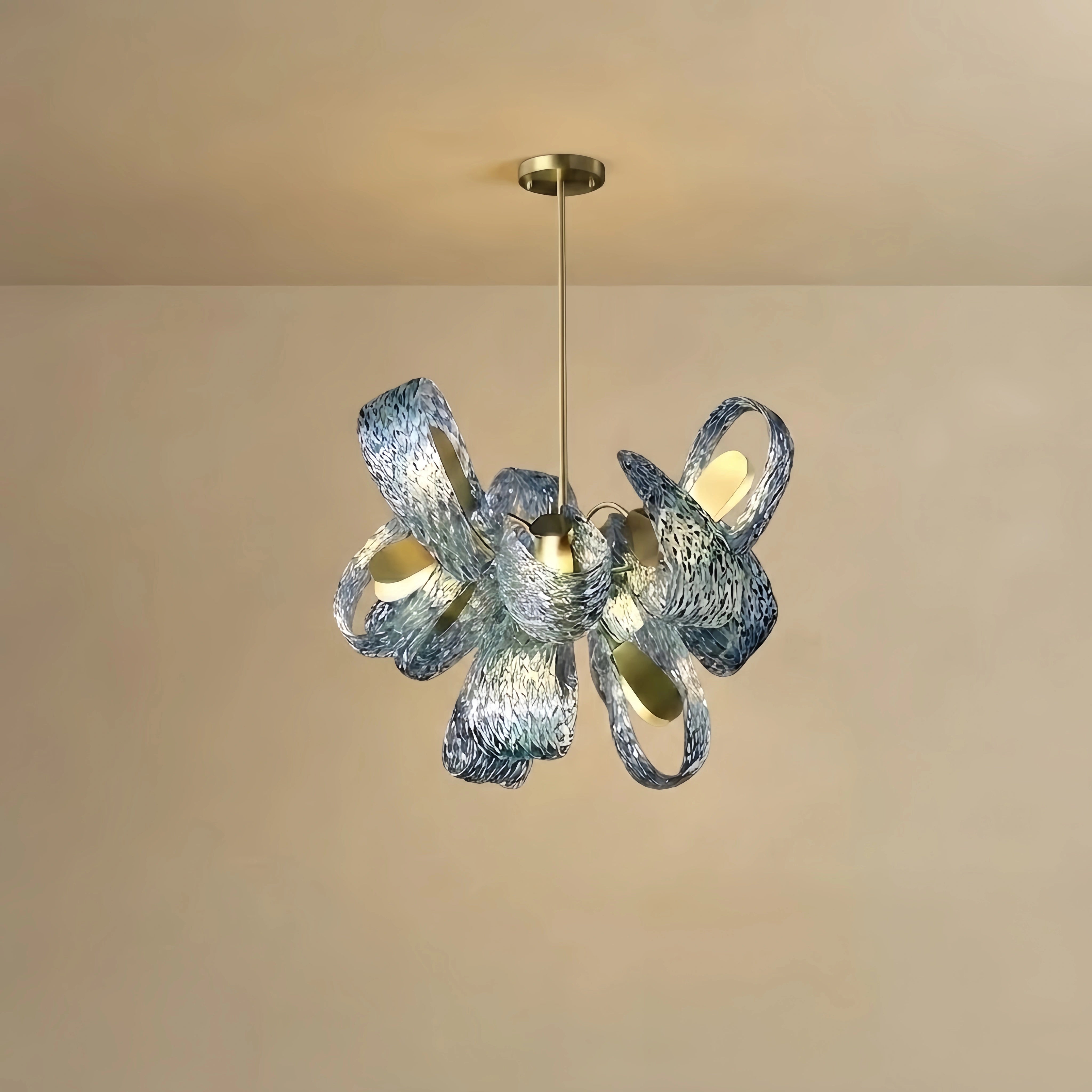 Art Deco Peacock Chandelier – Blue Feather Art Glass Contemporary for Dining Room Bedroom