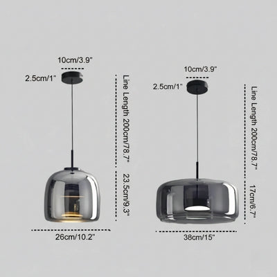 Vetro Modern Hand-Blown Pendant Lamp — Smoked Glass & Metal Accent for Kitchen Island