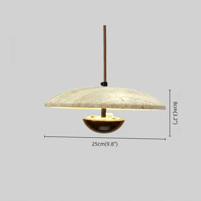 Strata Minimalist Pendant Light – Travertine & Metal, Walnut/Wood Color for Indoor