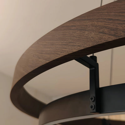 Zenno Modern Farmhouse Chandelier – Wood & Black Acrylic Circular LED for Dining Room