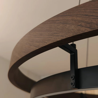 Zenno Modern Farmhouse Chandelier – Wood & Black Acrylic Circular LED for Dining Room