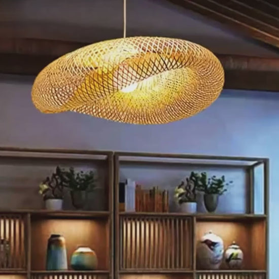 Bamburo Natural Bamboo Pendant Light – Irregular Wood Design for Dining Room